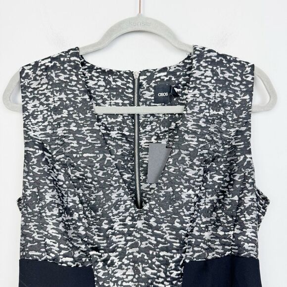 ASOS | NEW Silver & Black Cutout Back V-Neck Mini Dress Women’s Size 12 - Picture 3 of 9